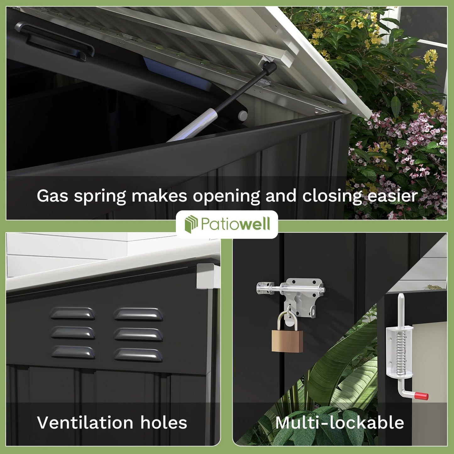 Patiowell 6' x 3' Horizontal Metal Shed, Outdoor Storage Black Trash Shed with Double Lockable Doors, Easy Lift Hinges and Sloping Roof