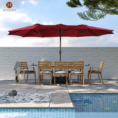 Mondawe 15ft Patio Umbrella Rectangular Outdoor Market Umbrella with Base and LED Lights Beige