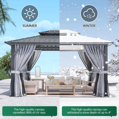 Clouddwell 10' x 12' Gazebo for Patio, Gazebo Pergola with Sloped Roof, Large Wall-Mounted Heavy Duty Awnings, for Deck, Patio and Backyard