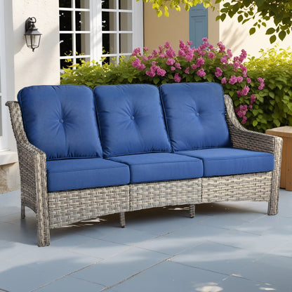 Ovios Outdoor Patio Sofa 3-Seater with Cushions All-Weather Wicker Rattan Couch for Garden, Porch, or Backyard