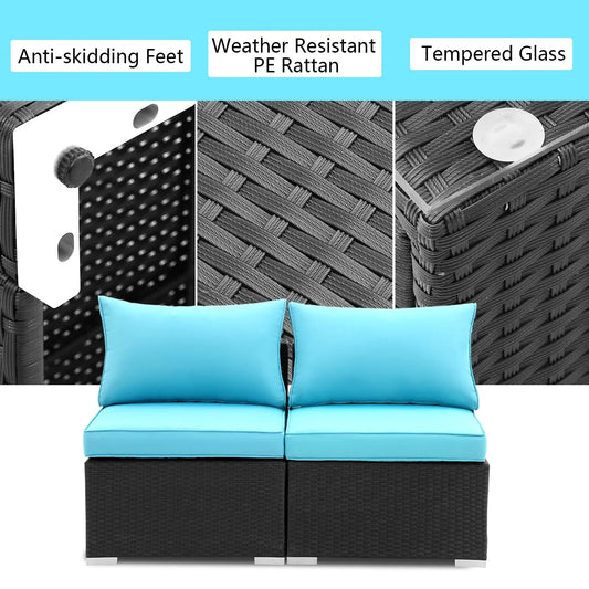 Ainfox 2 Pcs Outdoor Patio Furniture Sofa Set on Clearance,Blue