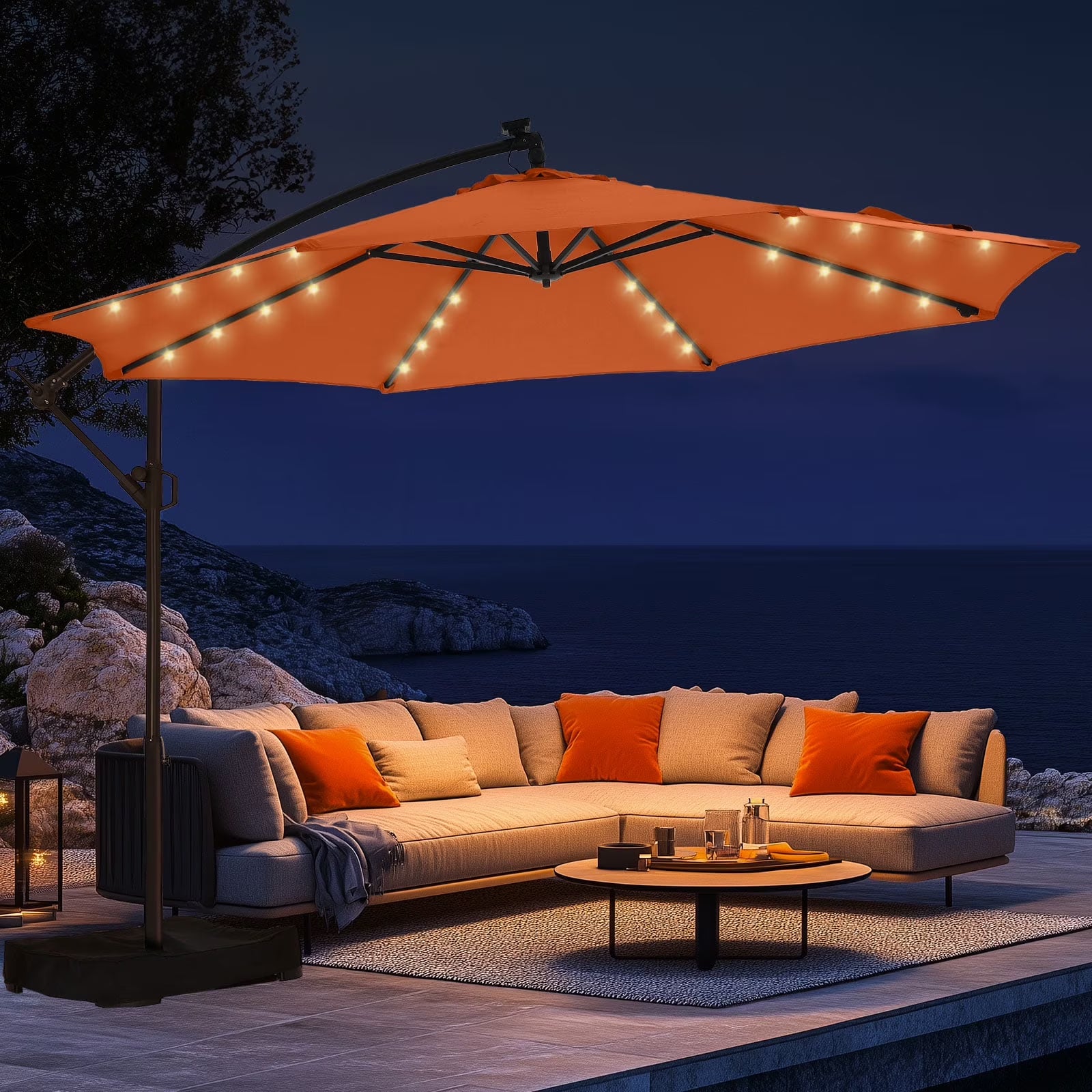10ft Patio Umbrellas OffsetOutdoor Umbrella Cantilever Hanging Umbrellas with Infinite Tilt,Fade Resistant Waterproof Fabric & Base,for Yard,Garden,Home,Pool & Deck,Red