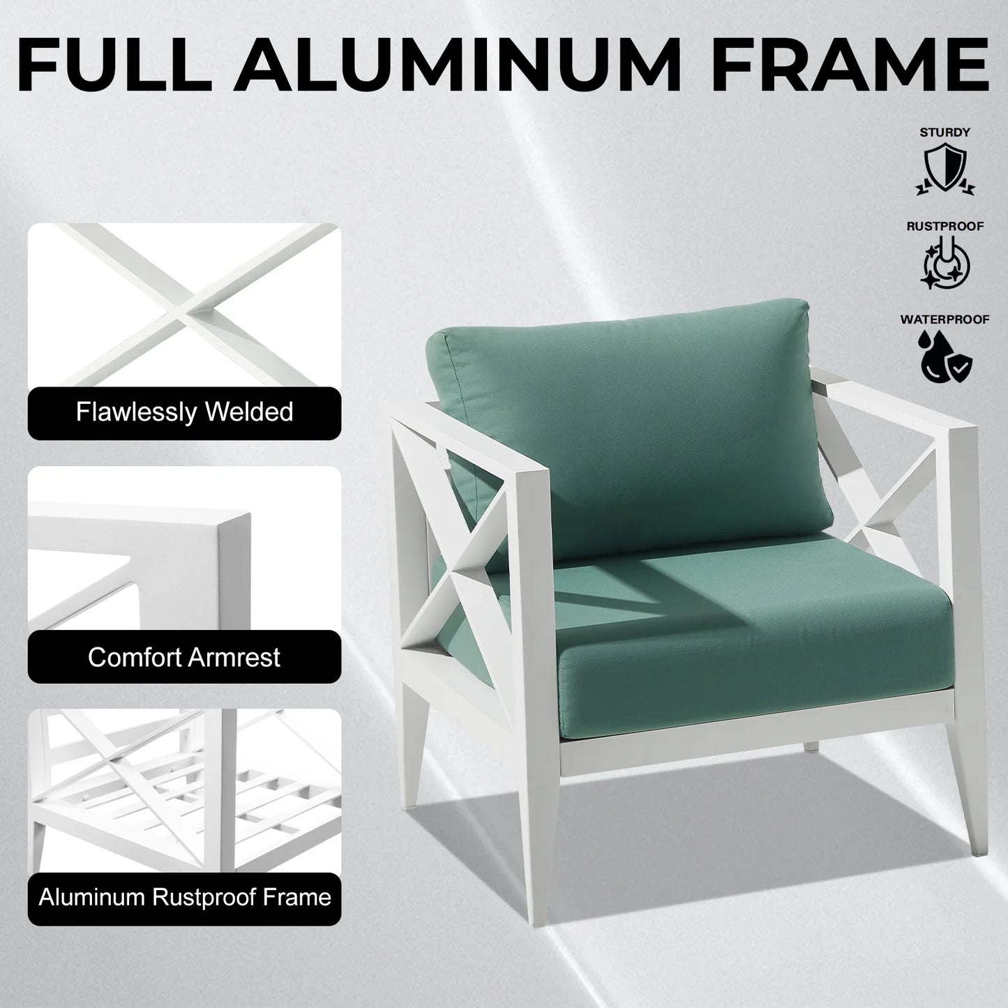 MBY Outdoor Aluminum Patio Furniture Set, 2-Seats Patio Conversation Sofa Set with 1 Coffee Table, All Weather for Pool, Balcony, Garden-White