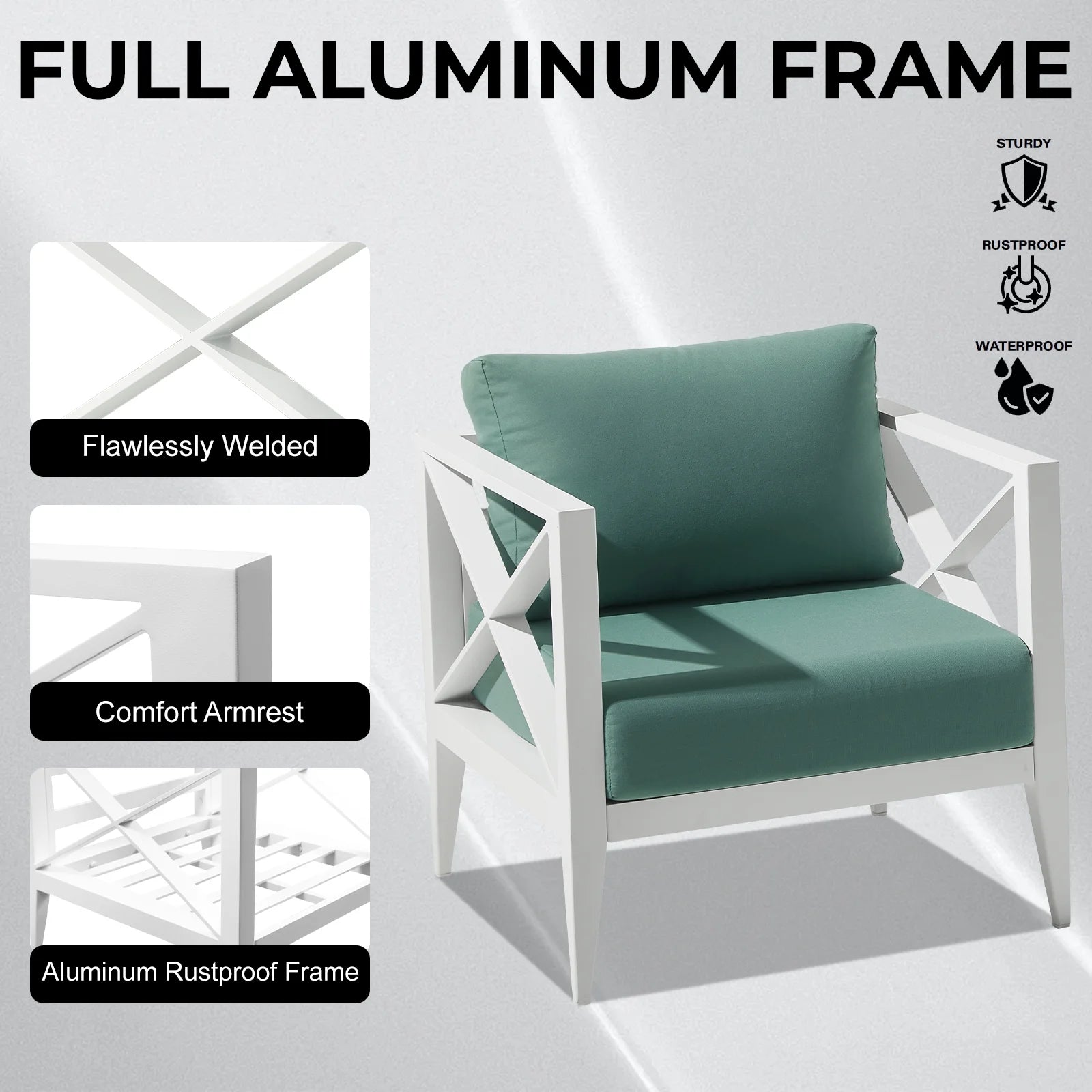 MBY Outdoor Aluminum Patio Furniture Set, 2-Seats Patio Conversation Sofa Set with 1 Coffee Table, All Weather for Pool, Balcony, Garden-White