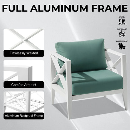 MBY Outdoor Aluminum Patio Furniture Set, 2-Seats Patio Conversation Sofa Set with 1 Coffee Table, All Weather for Pool, Balcony, Garden-White