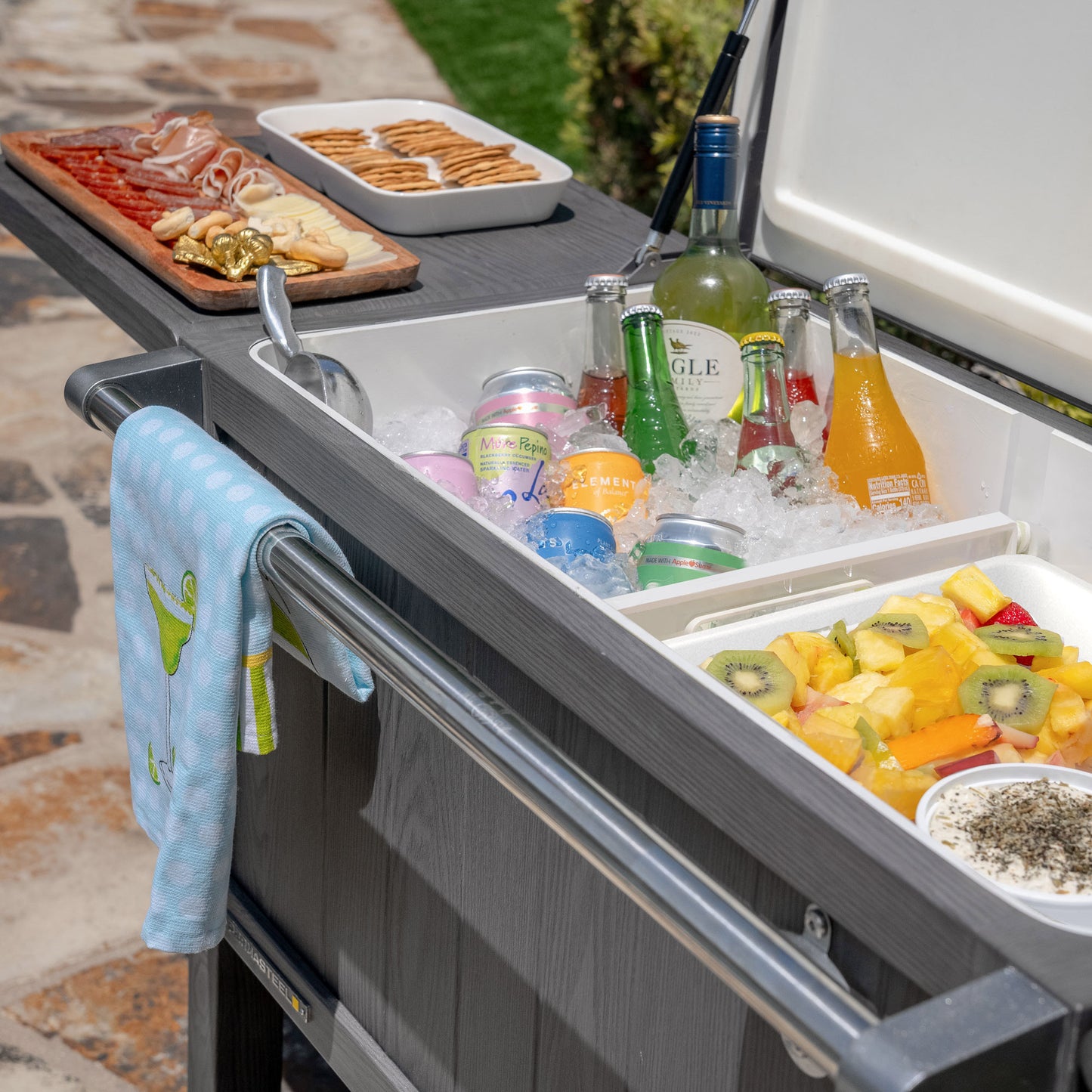 Permasteel 100-quart Patio Cooler & Indoor Beverage Cart with Side Shelves