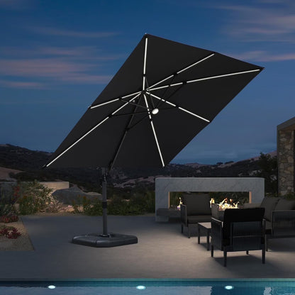PURPLE LEAF 8x8 Ft Cantilever Umbrella Square Outdoor Patio Umbrella Large Offset Hanging Umbrella Aluminum Umbrella with 360° Rotation Adjustable Garden Pool Umbrella,Beige