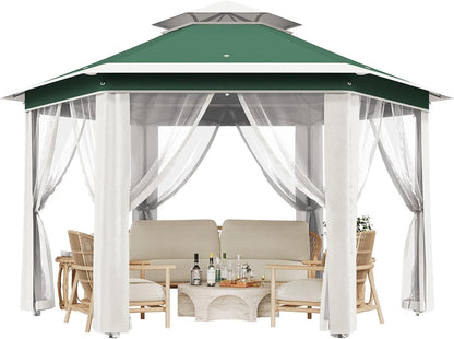 13x13 Gazebo Outdoor Canopy Shelter,Instant Patio Gazebo Sun Shade Canopy Tent with 6 Zippered Mesh Netting and Strong Steel Frame for Lawn,Garden,Backyard,Deck Party