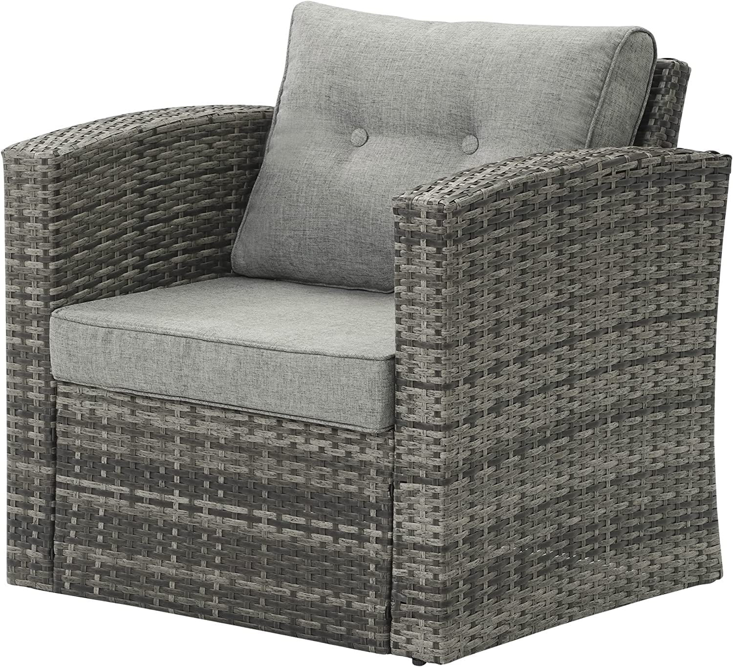 Sunvivi Patio Wicker Chair All Weather Wicker Single Armchair Rattan Sectional Sofa for Garden, Beach, Balcony and Poolside, Aluminum Frame