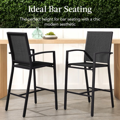 Best Choice Products Outdoor Barstools Set of 2, Bar Height Patio Chairs w/All-Weather Mesh - Black/Black
