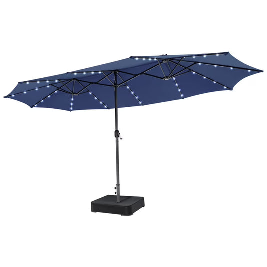 Kepooman Patio Umbrella, Outdoor Market Umbrella, 15 Feet Double-Sided Patio Umbrella with 48 LED Lights-Navy