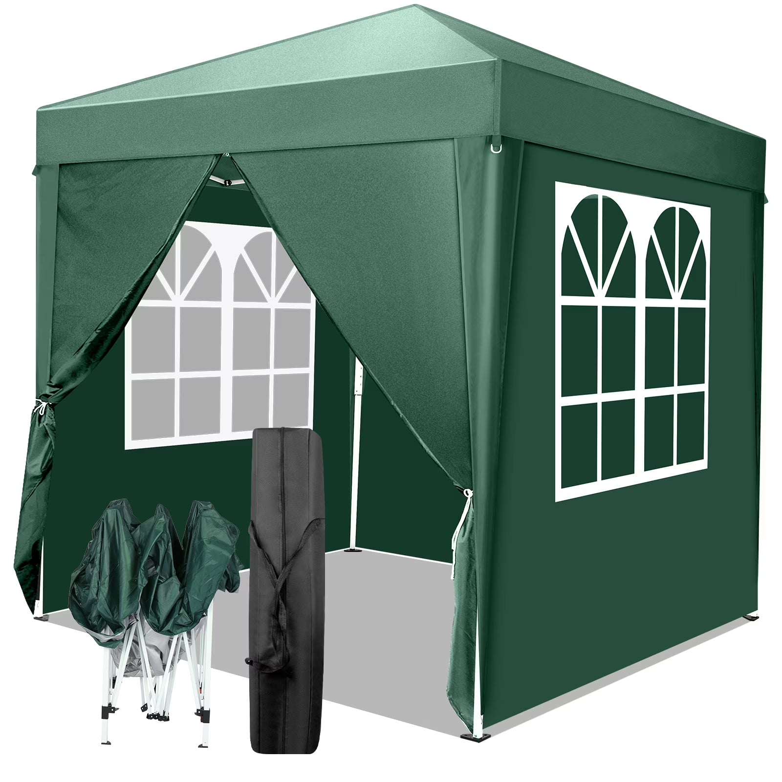6.5x6.5ft Pop Up Canopy Tent - Instant White Gazebo w/4 Sidewalls, UPF 50+ & Carry Bag, 42 sq ft Shade for Camping/Patio (200x200cm)