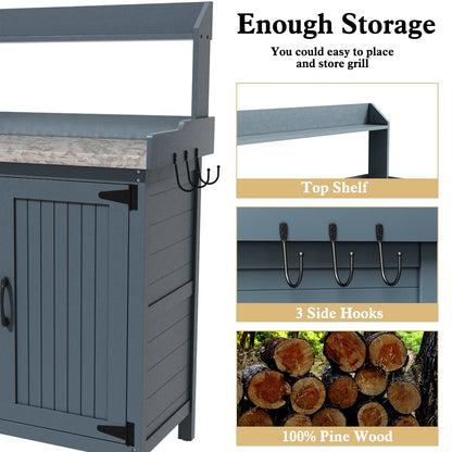 HLR Potting Bench with Storage, Galvanized Steel Tabletop Outdoor Potting Table with Storage for Garden Patio, Original Wood