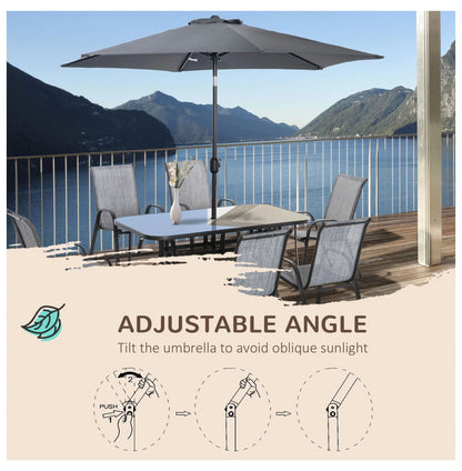 8-Piece Outdoor Dining Set with Umbrella, Patio Table and Chairs, Fast-Dry Fabric, 6 Chairs, Grey