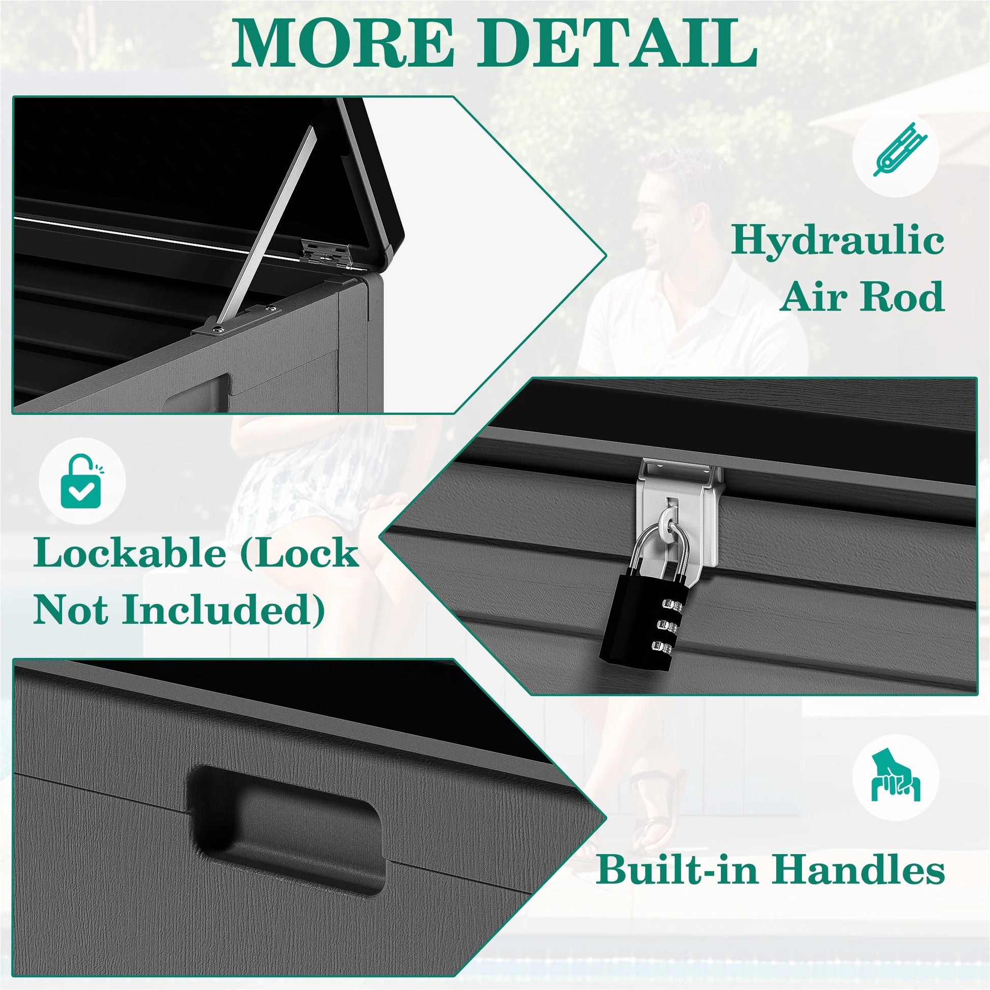 130 Gallon Resin Deck Box, Outdoor Lockable Storage Container for Patio Cushions, Garden Tools, Pool Supplies, Toys, Waterproof and UV Resistant, Reinforced Rib Design, Gray