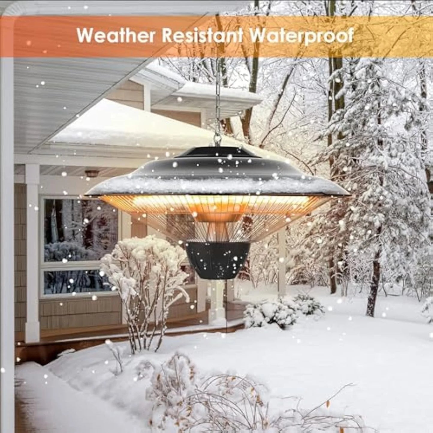 Ecotronic 1500W Halogen Infrared Electric Patio Heater with Adjustable Chain, Indoor/Outdoor Use, Black
