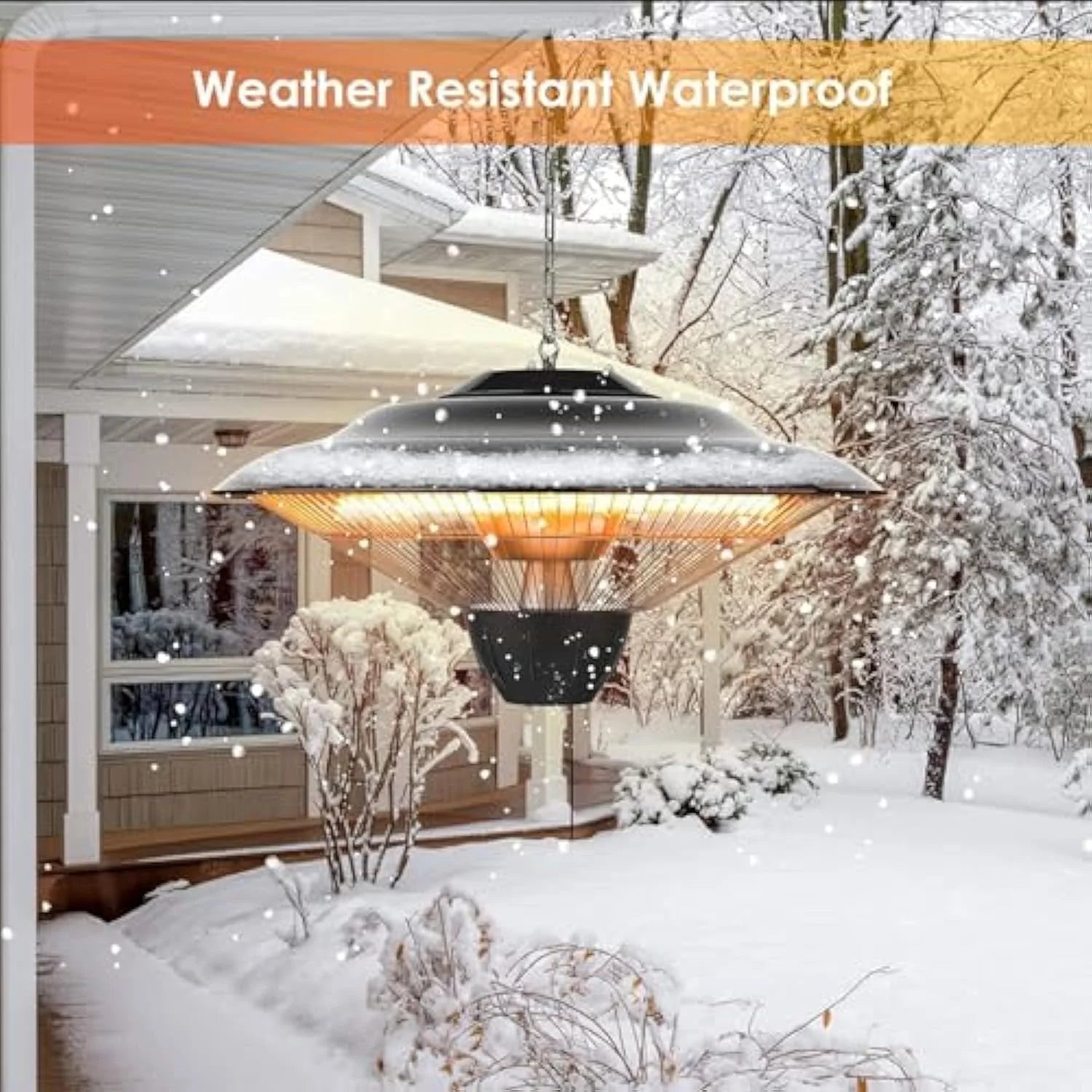 Ecotronic 1500W Halogen Infrared Electric Patio Heater with Adjustable Chain, Indoor/Outdoor Use, Black