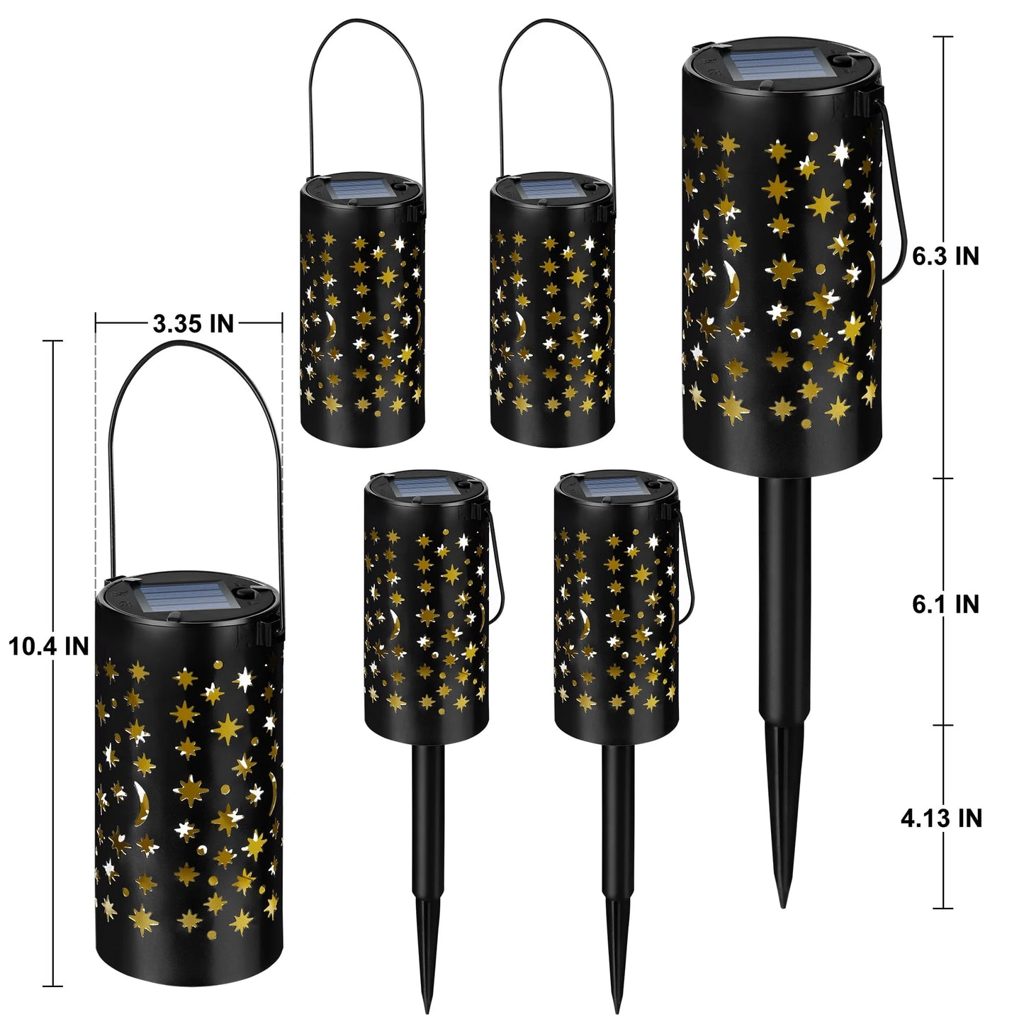 GIGALUMI Solar Pathway Lights, 6 Pack Solar Lanterns Outdoor Solar Lights Decorative Waterproof, Hanging Solar Lights Star Moon Solar Landscape Lights Outdoor for Walkway, Garden, Patio, Lawn, Yard