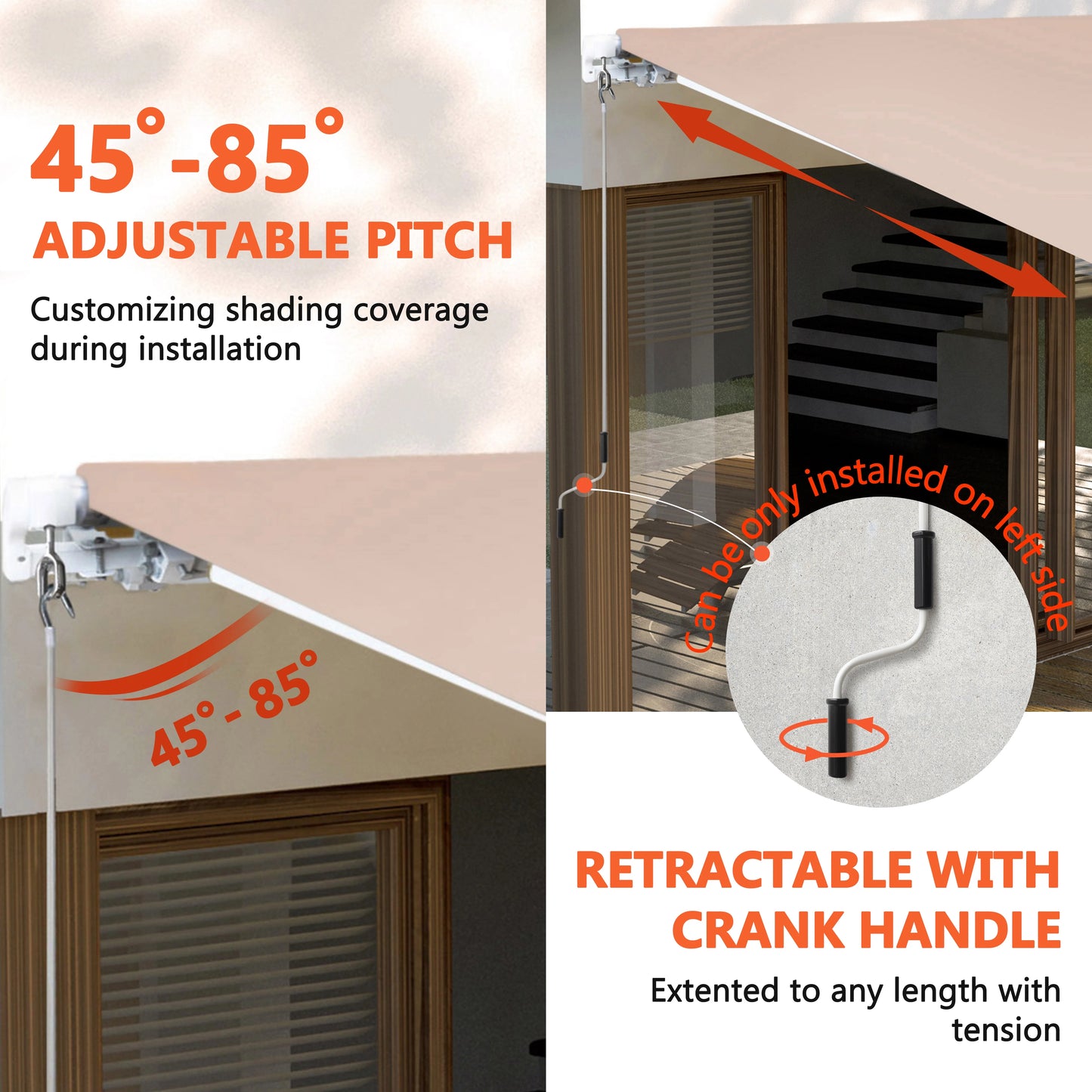 VEIKOUS 8'x7' Retractable Patio Awning Sun Shade Cover with Manual Crank, Beige