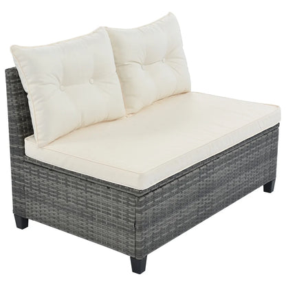 8 Pieces Outdoor Wicker Round Furniture Set, All Weather Half-Moon Sectional Patio Sofa Sets with Rectangular Coffee Table, Beige