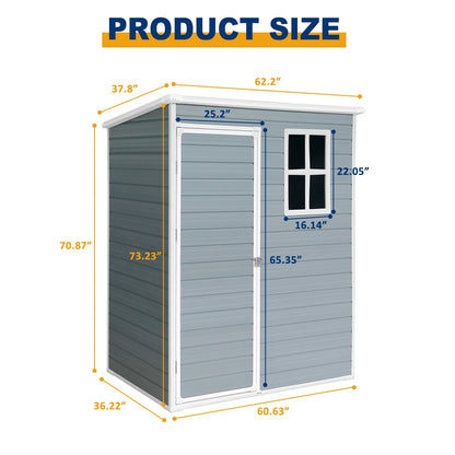 5'3' Outdoor Storage Shed, Resin Storage Cabinet, Garden Tool Shed with Double Lockable Doors, Organizer Cabinet for Patio Yard, Gray