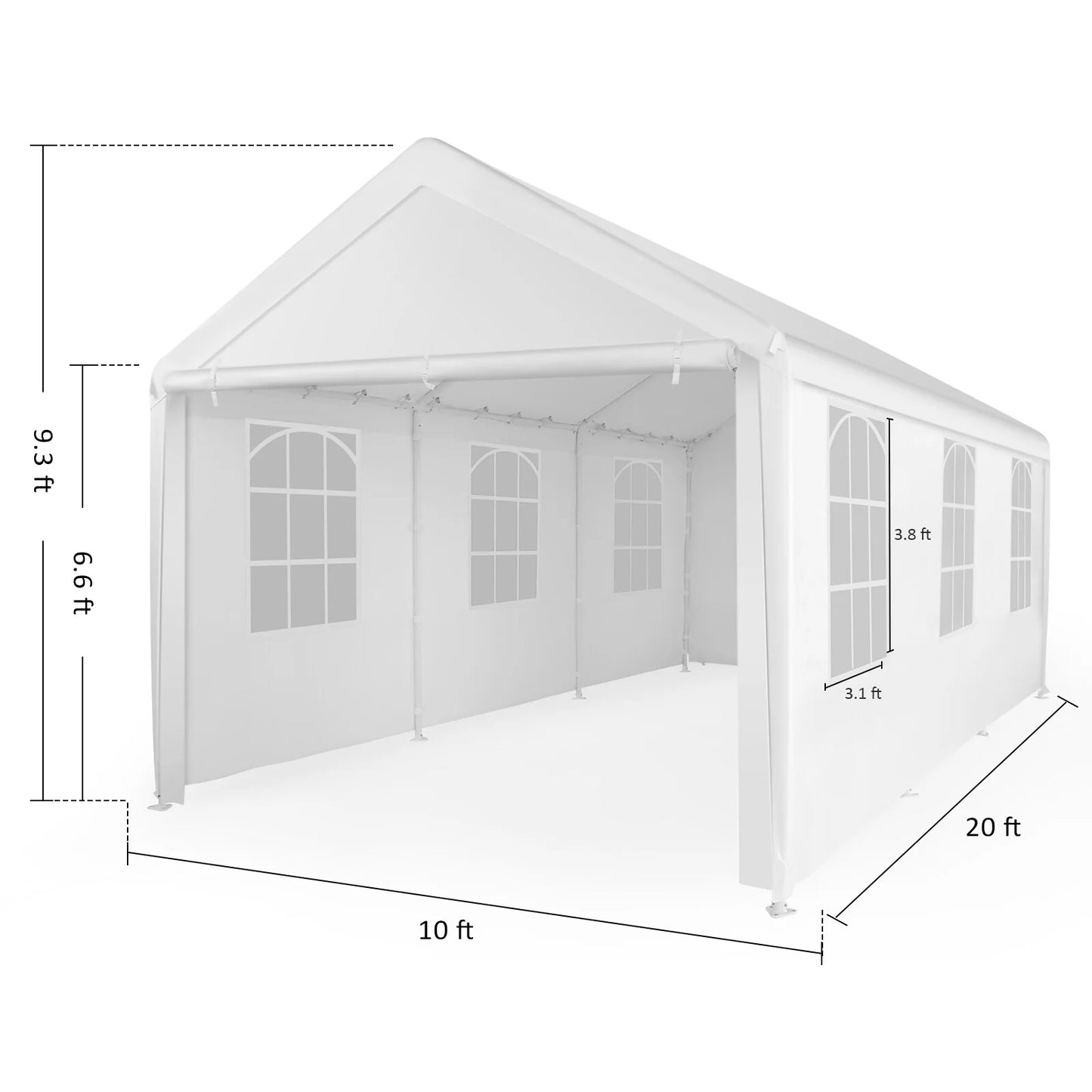 Abba Patio 10X20 ft Outdoor Canopy Carport Portable Car Tent Garage Shelter, White