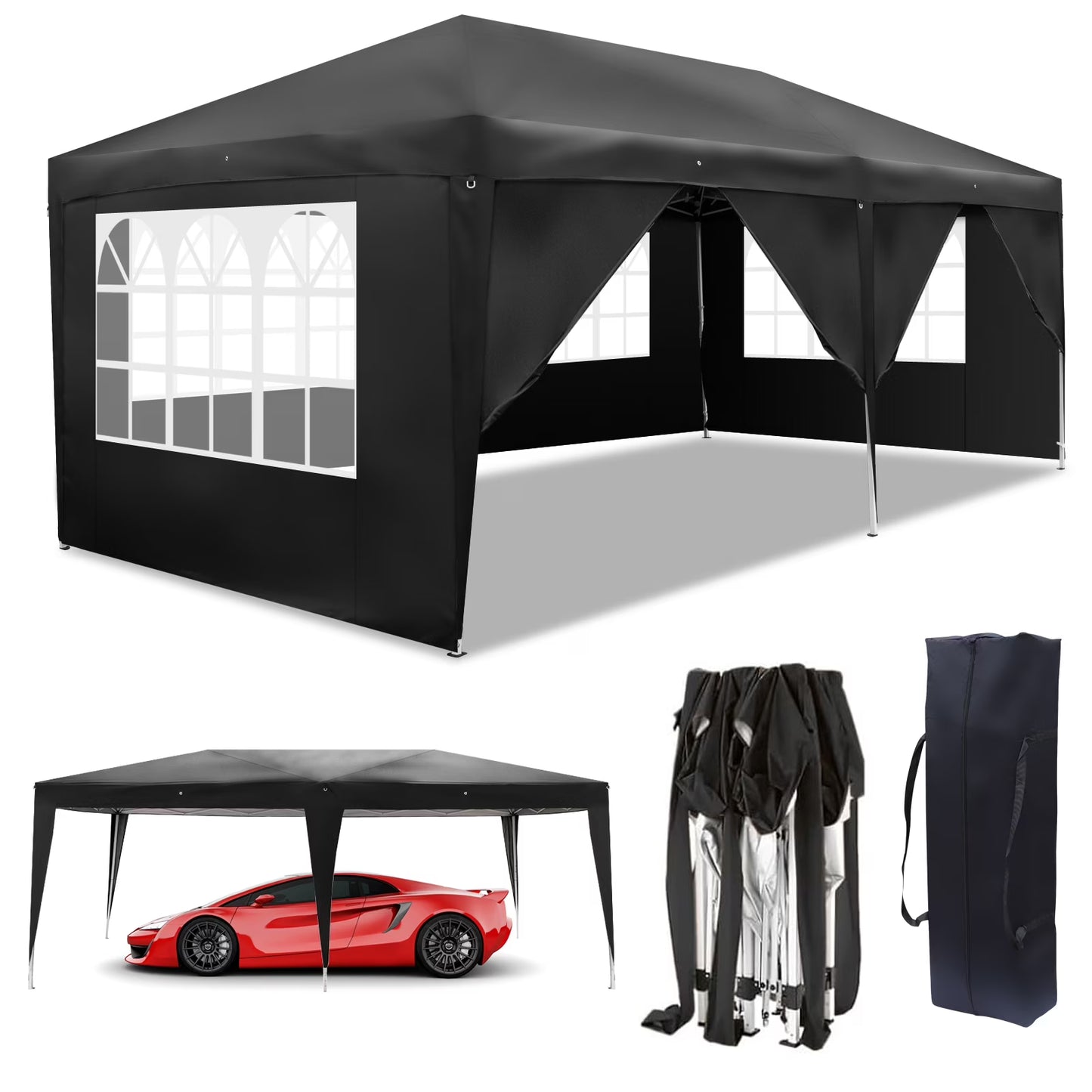 UBesGoo Ez Pop Up Patio Canopy Tent Gazebo Outdoor Party with 6 Sidewalls 10 x 20 ft Blue