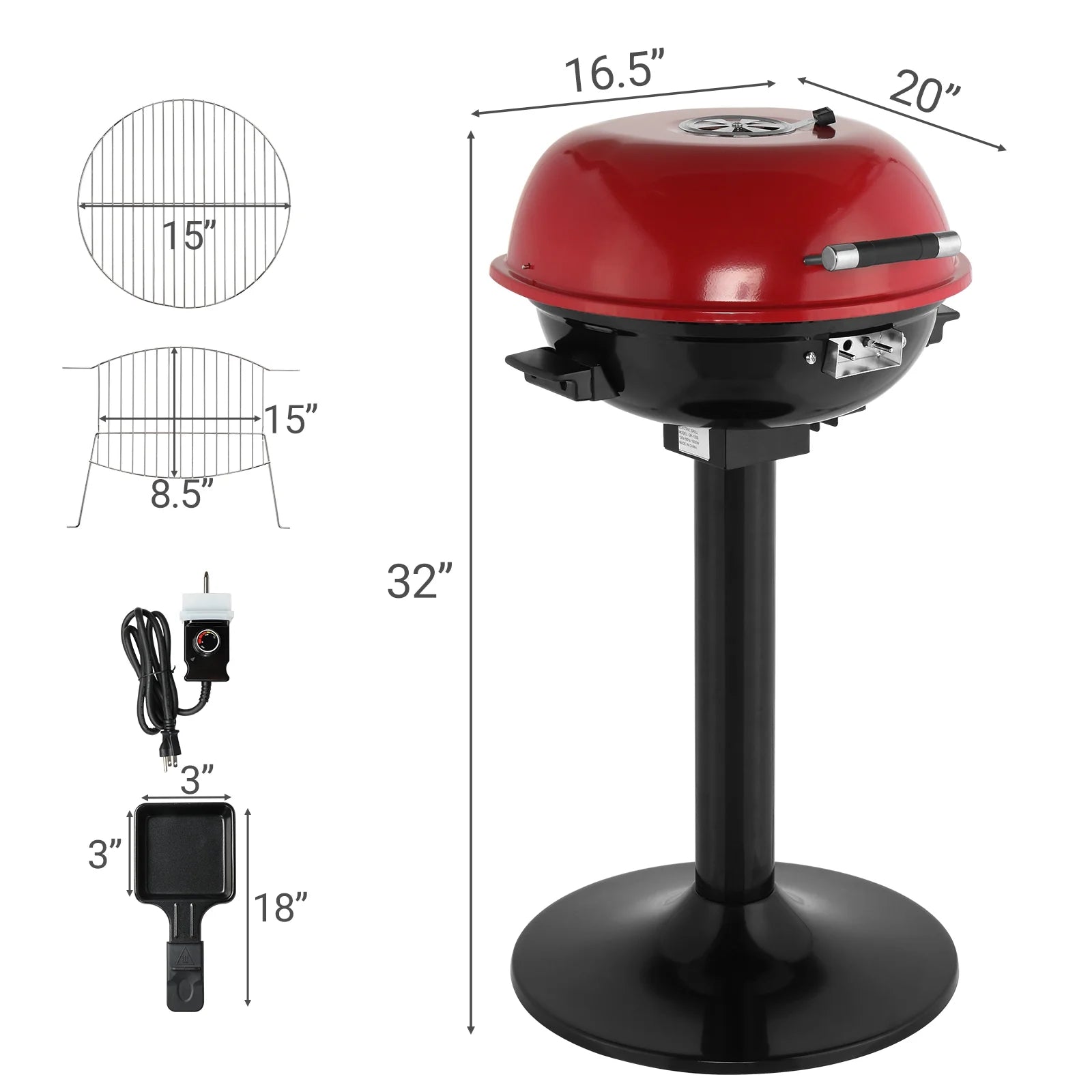 1600W Double Layer Electric BBQ Grill with Stand, Portable Indoor Outdoor Grill for Patio Balcony Camping, Non-Stick Red Grill