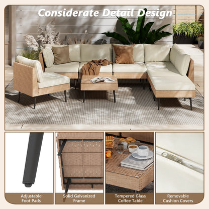 ENSTVER 8-Piece Wicker Outdoor sectional Patio Furniture Set with Additional Waterproof Cover, Conversation Patio Furniture with Washable Thick Cushions for Garden, Backyard, Poolside