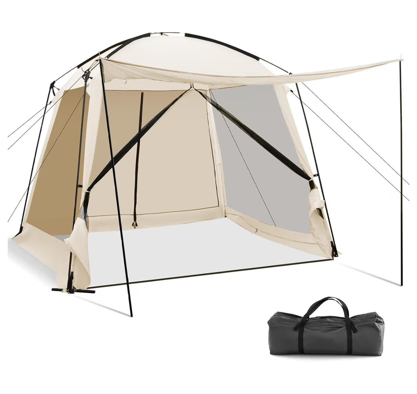 10x10 Screen Tent, Portable Screen House for Camping & Patios - Easy Setup Canopy with Mesh Walls, 2 Doors & Carry Bag Beige