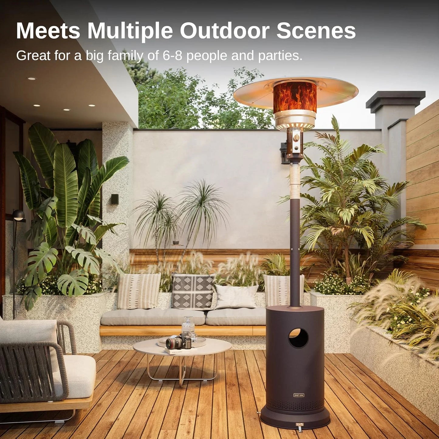 EAST OAK 48,000 BTU Patio Heater Outdoor Propane Heaters with Wheels Portable for Home Commercial Use, Wheels, Coffee