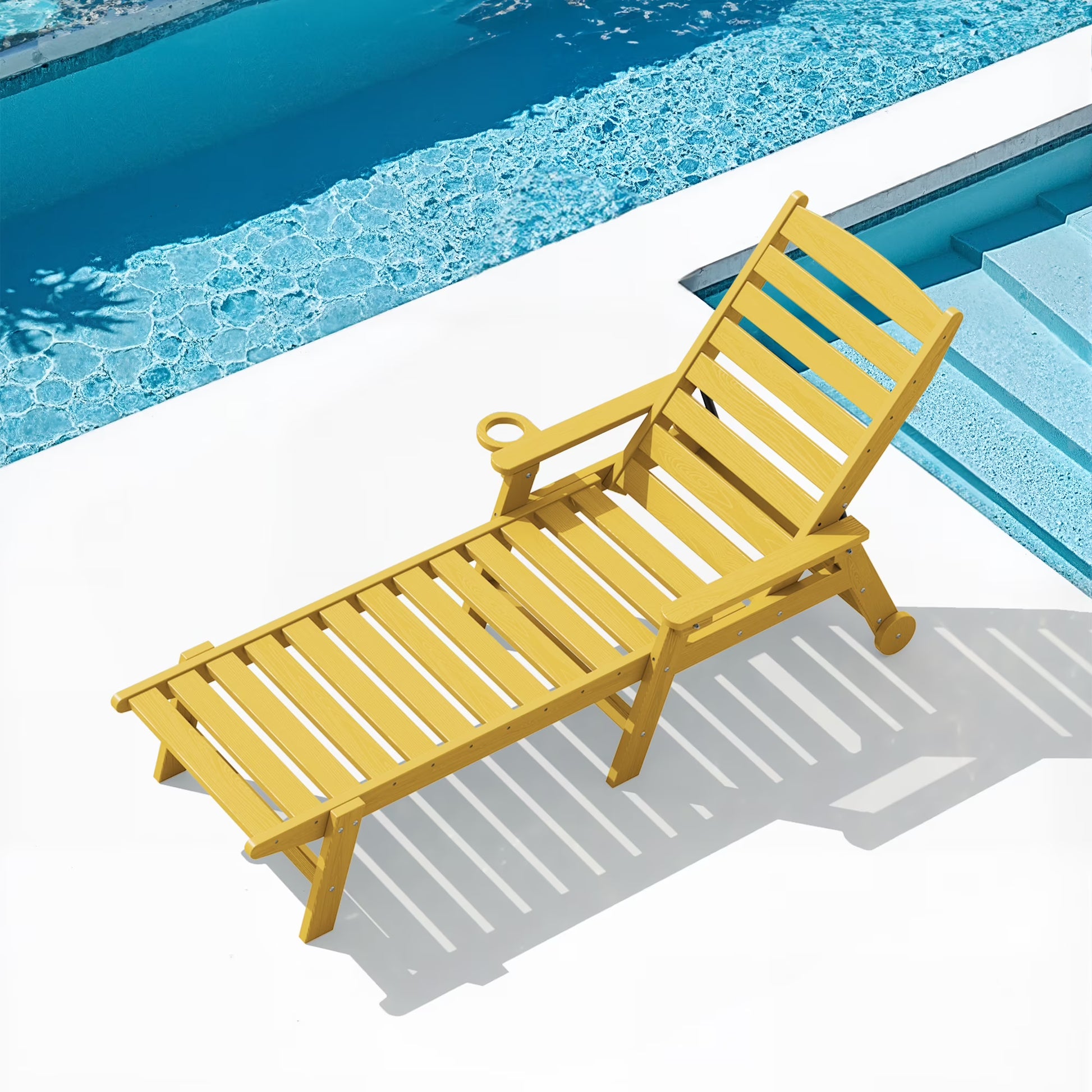 SERWALL Patio Chaise Lounge Chair, 78'' HDPE Outdoor Lounge Chair 5 Positions Pool Lounger Navy Blue