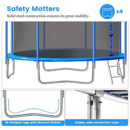 Trampoline for Kids and Adults, Segmart 10Ft Trampoline with Basketball Hoop, Outdoor Trampoline with Safety Enclosure Net and LED Lights, Recreational Trampoline for Backyard Patio