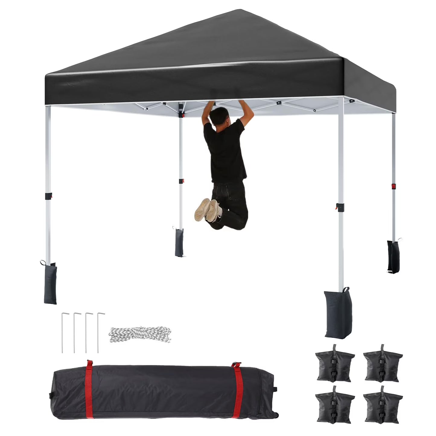 Luku 10x10ft Instant Pop-Up Canopy Tent with Patented Center Lock System, Portable Wheeled Carry Bag, Adjustable Height Straight Legs for Outdoor, Garden, Market, Patio, Yard