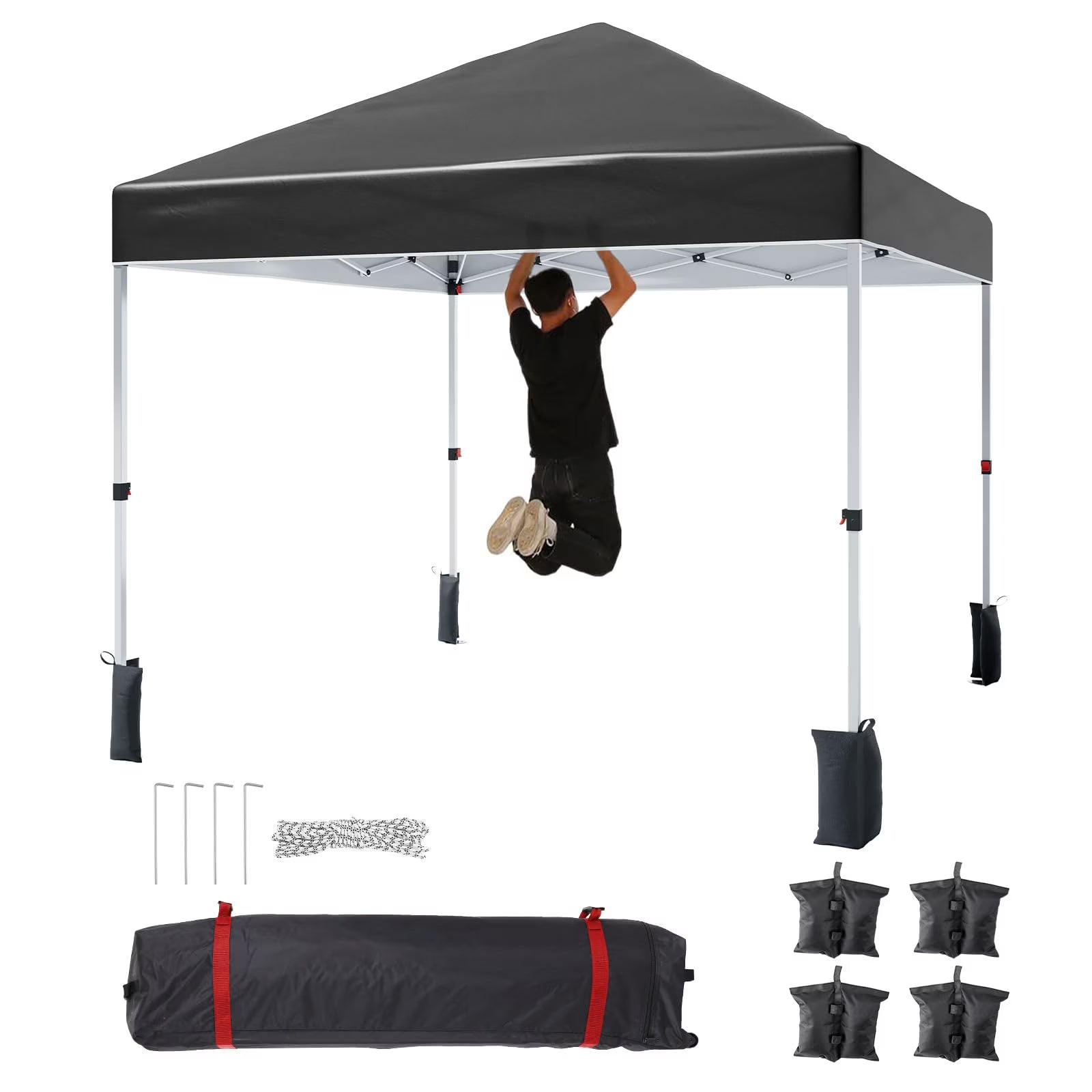 Luku 10x10ft Instant Pop-Up Canopy Tent with Patented Center Lock System, Portable Wheeled Carry Bag, Adjustable Height Straight Legs for Outdoor, Garden, Market, Patio, Yard
