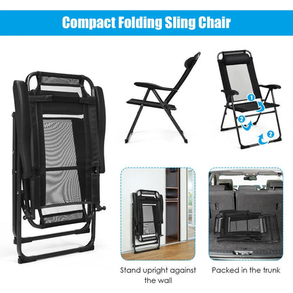 Gymax 2PC Folding Chairs Adjustable Reclining Chairs with Headrest Patio Garden Black