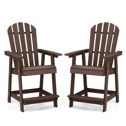 Costway 2 PCS Tall Bar Stool HDPE Patio Chair with Armrest Footrest Home Indoor Outdoor Brown