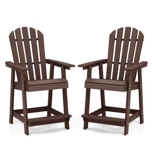 Costway 2 PCS Tall Bar Stool HDPE Patio Chair with Armrest Footrest Home Indoor Outdoor Brown