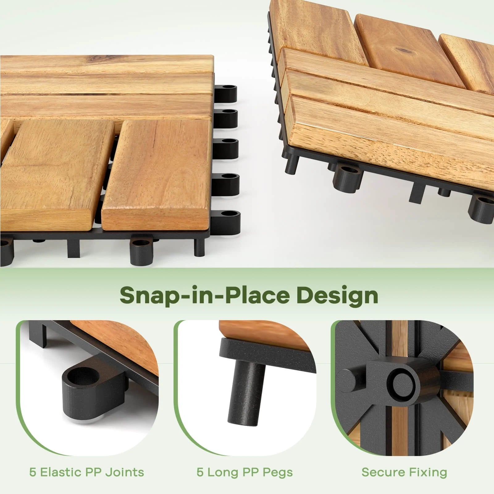 Costway 30 PCS Interlocking Flooring Tiles Floor Decking for Patio Acacia Wood Outdoor