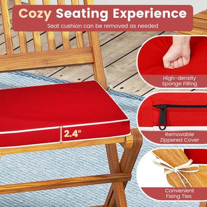 Topbuy Patio Folding Chair Set of 4 Portable Acacia Wood Dining Chairs with High Back & Seat Cushions Navy