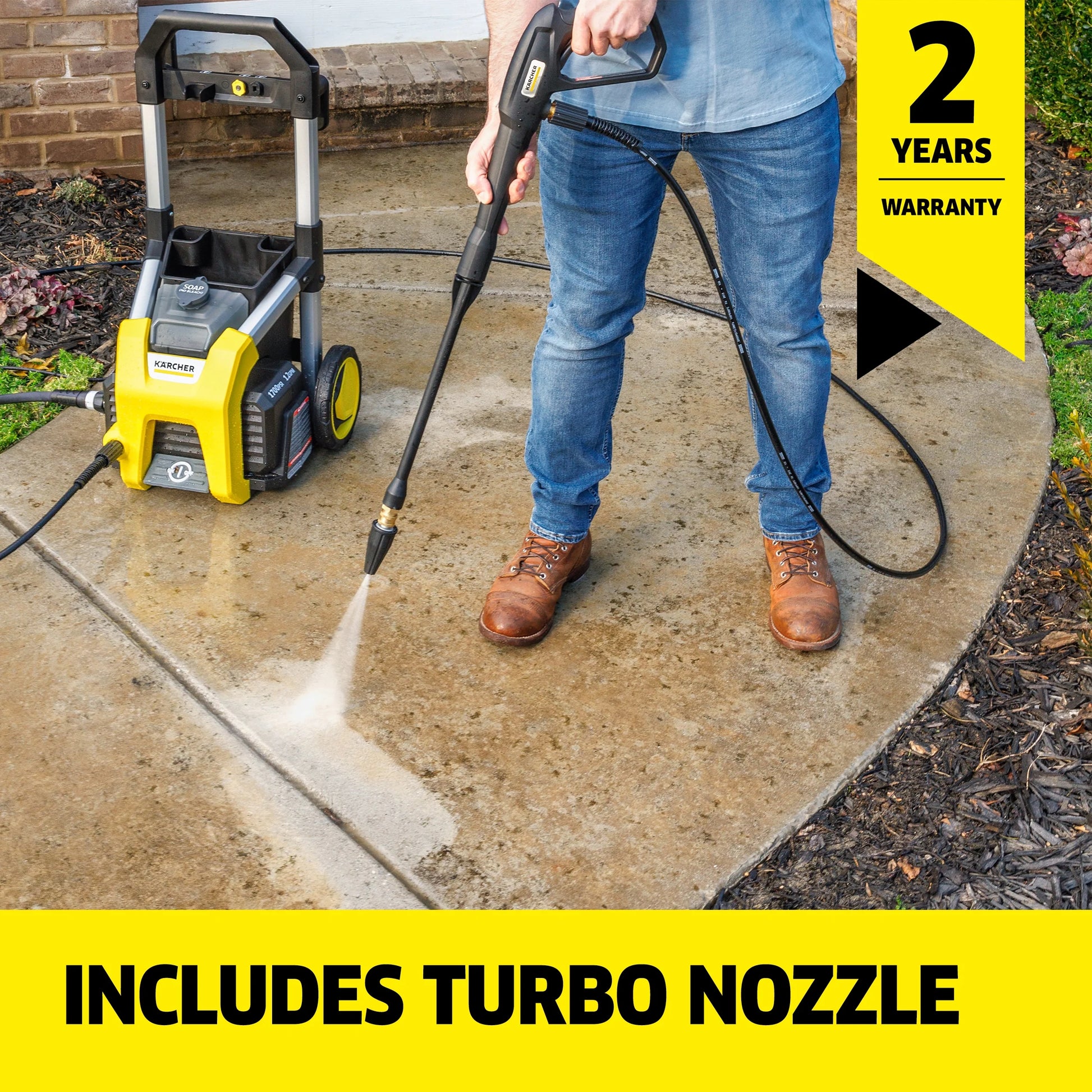 K?rcher Pressure Washer K1700, CETA Certified, 3 Spray Nozzles, Detergent Tank, For Cars, Driveways, Siding, Patios, 1.2 max. GPM
