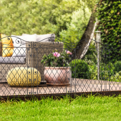 Outsunny Garden Fence,4 Pack Steel Fence Panels,11.5' L X 43" H,Rust-Resistant Animal Barrier Decorative Border Flower Edging for Yard,Landscape,Patio,Outdoor Decor,Wavey Vines,Black Steel Garden