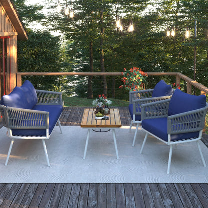 Outdoor Furniture With Thick Cushions & Wood Frame - Beige Rope Patio Fade- Exotic