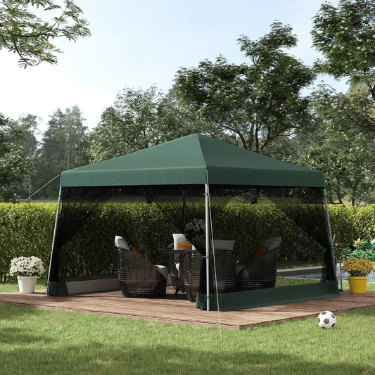 Slant Leg Pop Up Canopy Tent with Netting and Carry Bag, Instant Sun Shelter, Tents for Parties, Height Adjustable, for Outdoor, Garden, Patio, (11.5'x11.5' Base/10'x10' Top), Green
