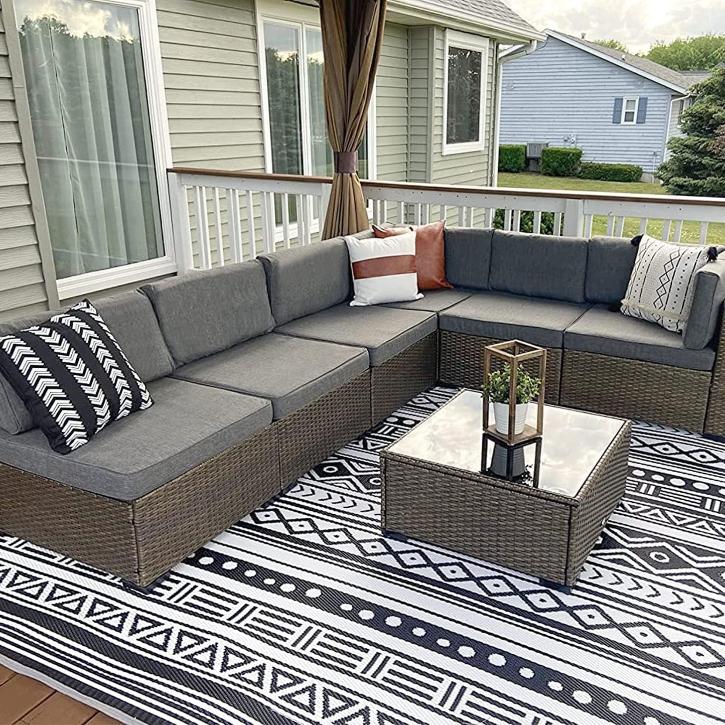 Kinbor 7pcs Outdoor Patio Furniture Set Pe Wicker Rattan Sofa Set Conversation Chair Sofa Gray