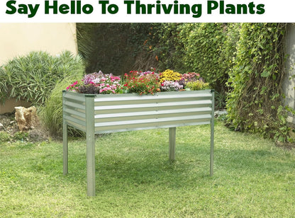 Galvanized Raised Garden Beds Outdoor with Legs//48?24?31in Elevated Planter Box for Vegetables, Flowers (Silver)//Large Metal Garden Bed for Backyard Patio Gardening