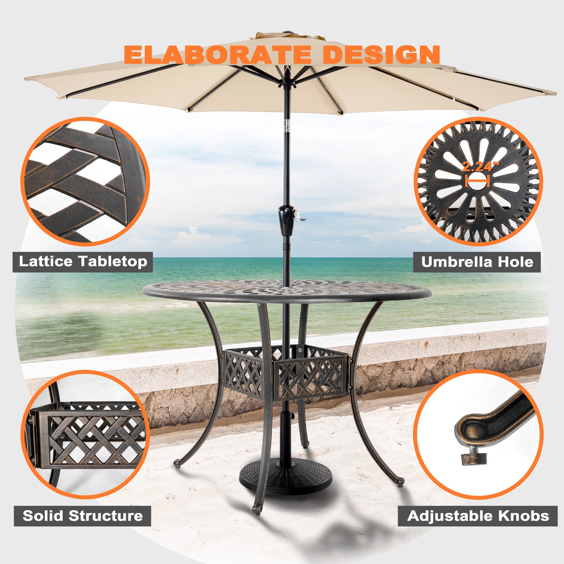 Nuu Garden 5-Piece Outdoor Bar Set, Outdoor Patio Dining Furniture Set, Round Dining Table with Umbrella Hole and Patio Dining Chairs, Bronze