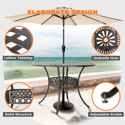 Nuu Garden 5-Piece Outdoor Bar Set, Outdoor Patio Dining Furniture Set, Round Dining Table with Umbrella Hole and Patio Dining Chairs, Bronze