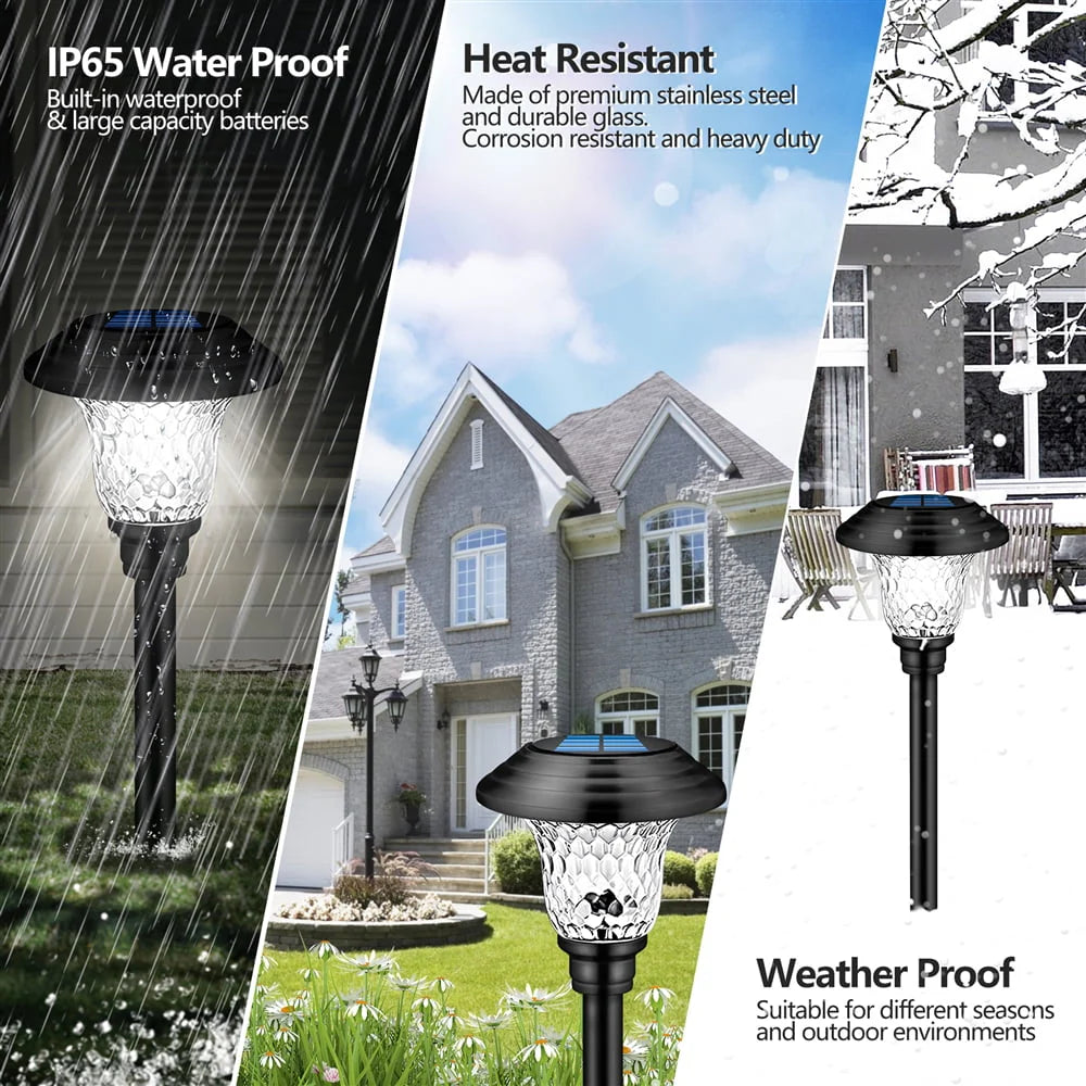 Outdoor Solar Pathway Lights 4 Pack Solar Lights for Yard Garden Decor Waterproof Glass Stainless Steel Auto-on/off Solar Landscape Lights for Lawn, Patio, Yard, Garden, Pathway, Driveway