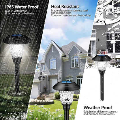 Outdoor Solar Pathway Lights 4 Pack Solar Lights for Yard Garden Decor Waterproof Glass Stainless Steel Auto-on/off Solar Landscape Lights for Lawn, Patio, Yard, Garden, Pathway, Driveway